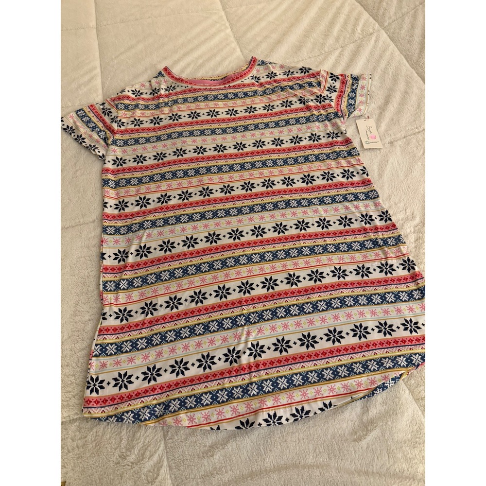 Secret Treasures Womens Fair Isle Snowflake Sleep Shirt Nightgown Red Blue S